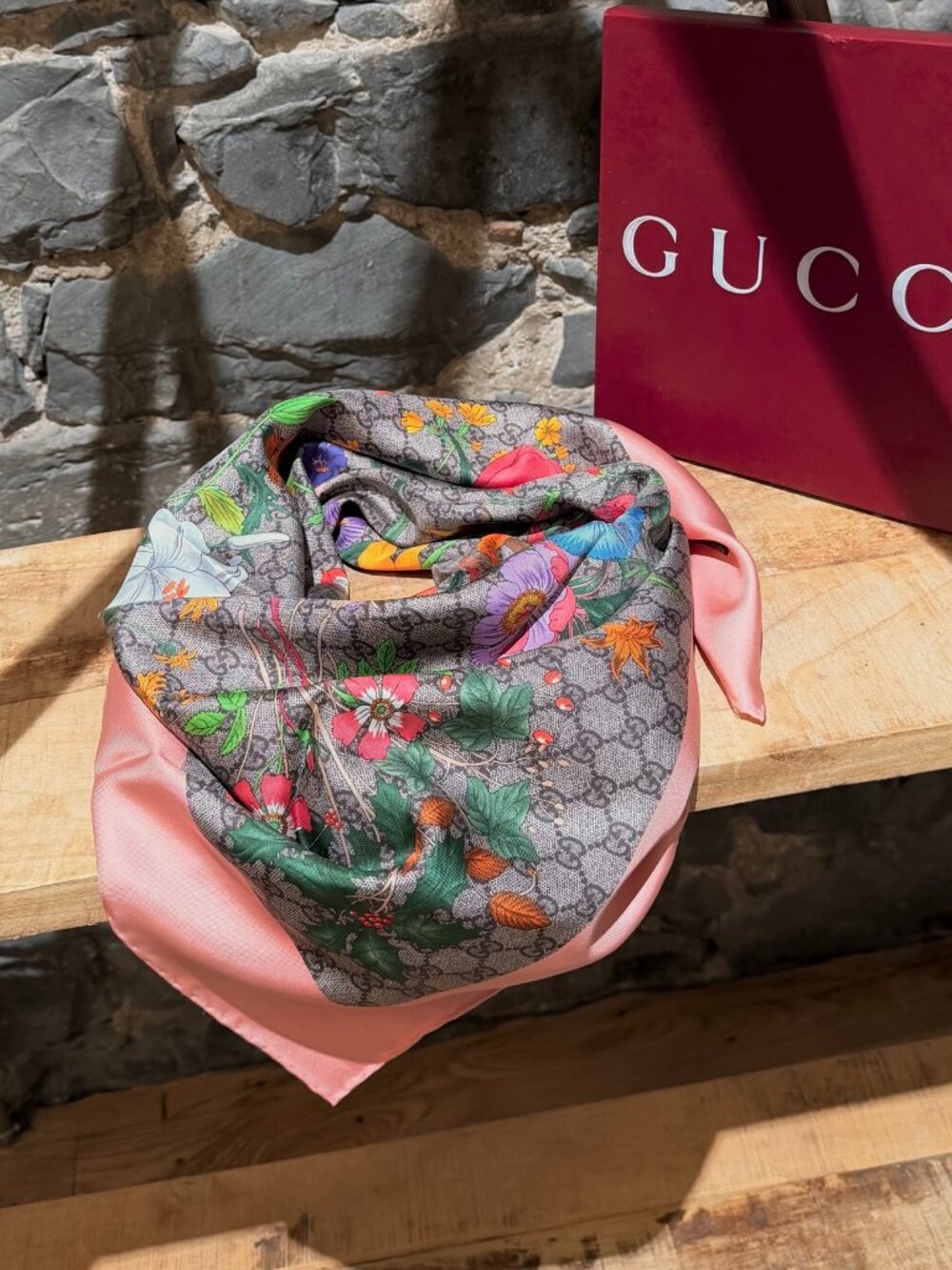 Gucci Pink GG Flora Silk Twill 90 Scarf